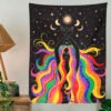 Rainbow Girl Wall Tapestry Moon Starry Tapestry Wall Hanging Bedroom Dorm Home Decor Blanket