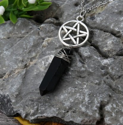 Raw Crystal Pillar Pentagram Necklace/ Wrapped Crystal Necklace/ Pendant Necklace/ Crystal Charm Necklace with 70cm Chain