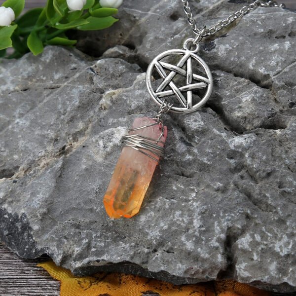 Raw Crystal Pillar Pentagram Necklace/ Wrapped Crystal Necklace/ Pendant Necklace/ Crystal Charm Necklace with 70cm Chain