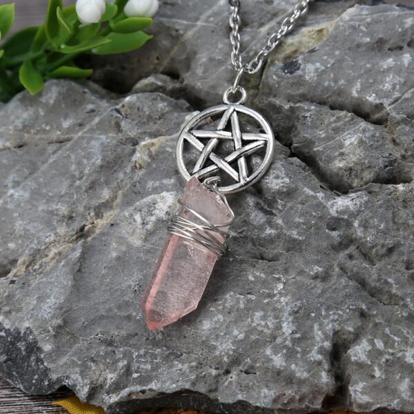 Raw Crystal Pillar Pentagram Necklace/ Wrapped Crystal Necklace/ Pendant Necklace/ Crystal Charm Necklace with 70cm Chain