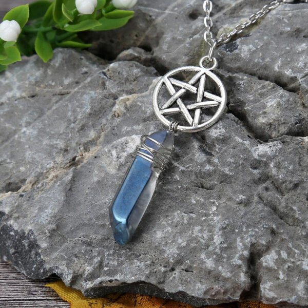 Raw Crystal Pillar Pentagram Necklace/ Wrapped Crystal Necklace/ Pendant Necklace/ Crystal Charm Necklace with 70cm Chain