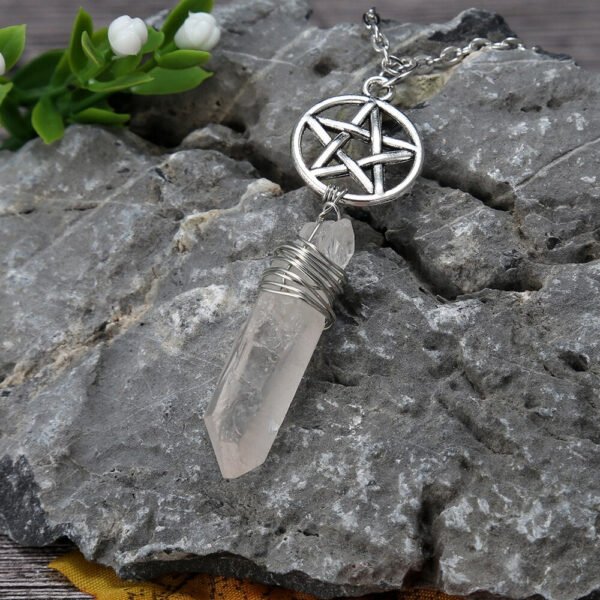 Raw Crystal Pillar Pentagram Necklace/ Wrapped Crystal Necklace/ Pendant Necklace/ Crystal Charm Necklace with 70cm Chain