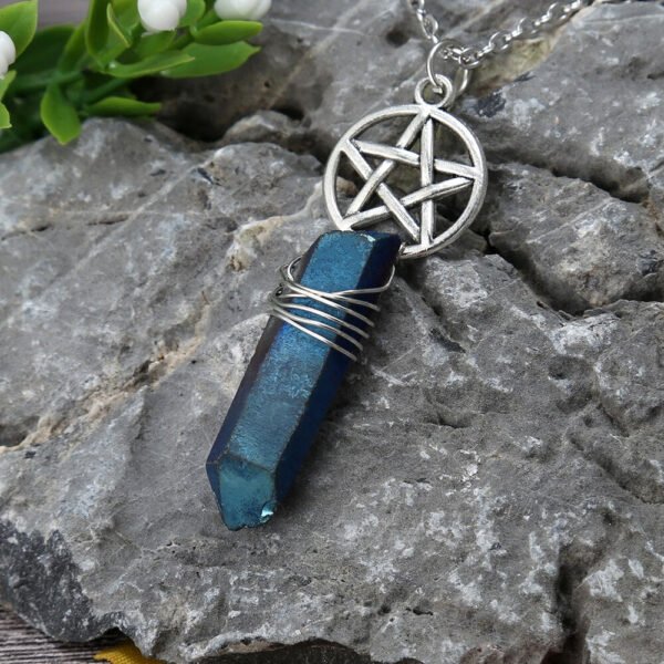 Raw Crystal Pillar Pentagram Necklace/ Wrapped Crystal Necklace/ Pendant Necklace/ Crystal Charm Necklace with 70cm Chain