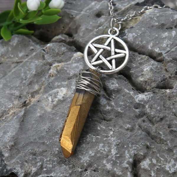 Raw Crystal Pillar Pentagram Necklace/ Wrapped Crystal Necklace/ Pendant Necklace/ Crystal Charm Necklace with 70cm Chain