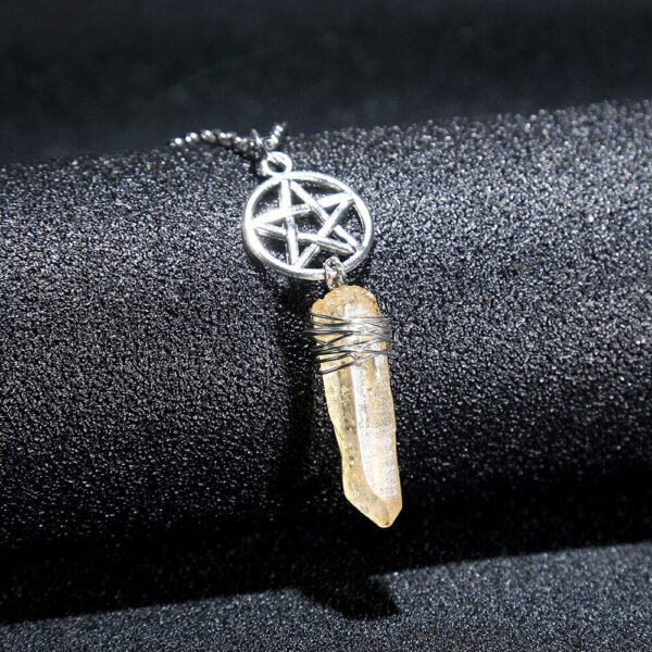 Raw Crystal Pillar Pentagram Necklace/ Wrapped Crystal Necklace/ Pendant Necklace/ Crystal Charm Necklace with 70cm Chain