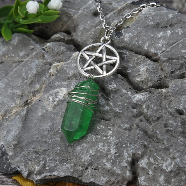 Raw Crystal Pillar Pentagram Necklace/ Wrapped Crystal Necklace/ Pendant Necklace/ Crystal Charm Necklace with 70cm Chain