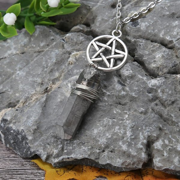 Raw Crystal Pillar Pentagram Necklace/ Wrapped Crystal Necklace/ Pendant Necklace/ Crystal Charm Necklace with 70cm Chain