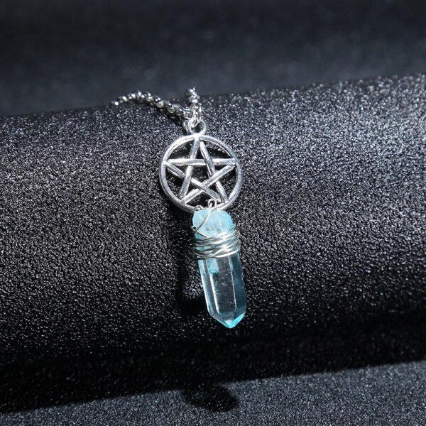 Raw Crystal Pillar Pentagram Necklace/ Wrapped Crystal Necklace/ Pendant Necklace/ Crystal Charm Necklace with 70cm Chain