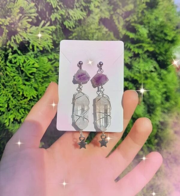 Raw Crystal Quart Ear Studs | Star Charm Earrings Gemstone Earrings |boho Jewelry