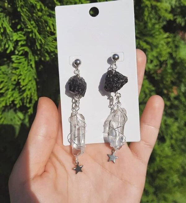 Raw Crystal Quart Ear Studs | Star Charm Earrings Gemstone Earrings |boho Jewelry