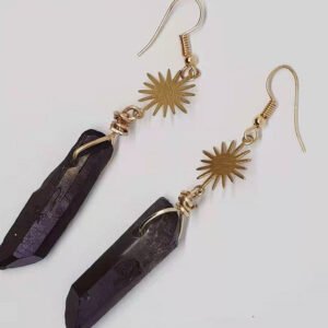 Raw Quartz Sun Dangle Earrings Celestial Energy Witchy Earring for Gift