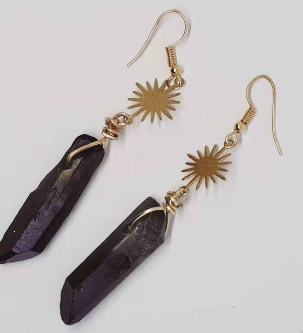 Raw Quartz Sun Dangle Earrings Celestial Energy Witchy Earring for Gift