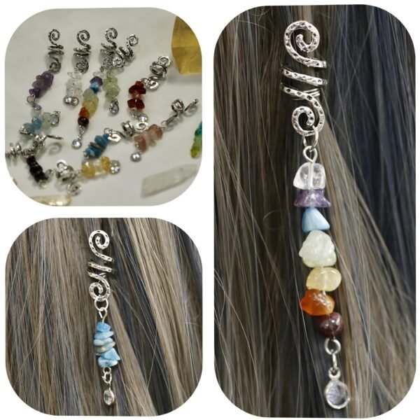 Raw crystal Hair Ring Viking Spiral dread beard dreadlock rings tube clips quartz spring tube braids hair beads hair braid cuff