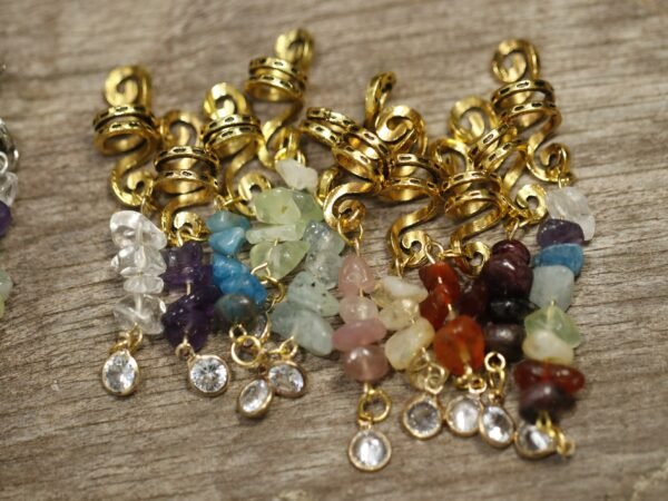 Raw crystal Hair Ring Viking Spiral dread beard dreadlock rings tube clips quartz spring tube braids hair beads hair braid cuff