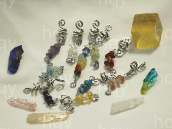 Raw crystal Hair Ring Viking Spiral dread beard dreadlock rings tube clips quartz spring tube braids hair beads hair braid cuff