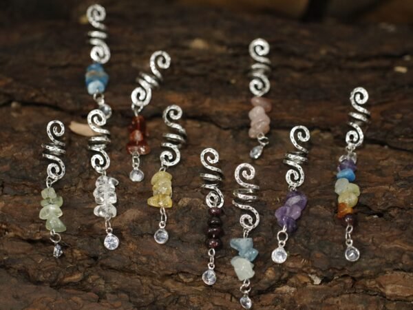 Raw crystal Hair Ring Viking Spiral dread beard dreadlock rings tube clips quartz spring tube braids hair beads hair braid cuff