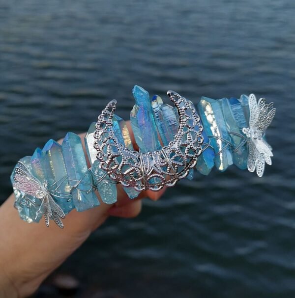 Raw crystal crown custom dragonfly accessories moon crown Goddess crown bridal