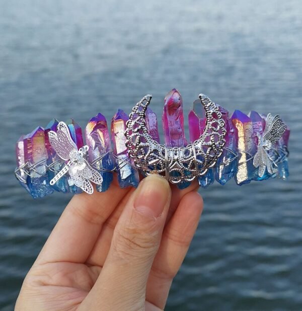 Raw crystal crown custom dragonfly accessories moon crown Goddess crown bridal