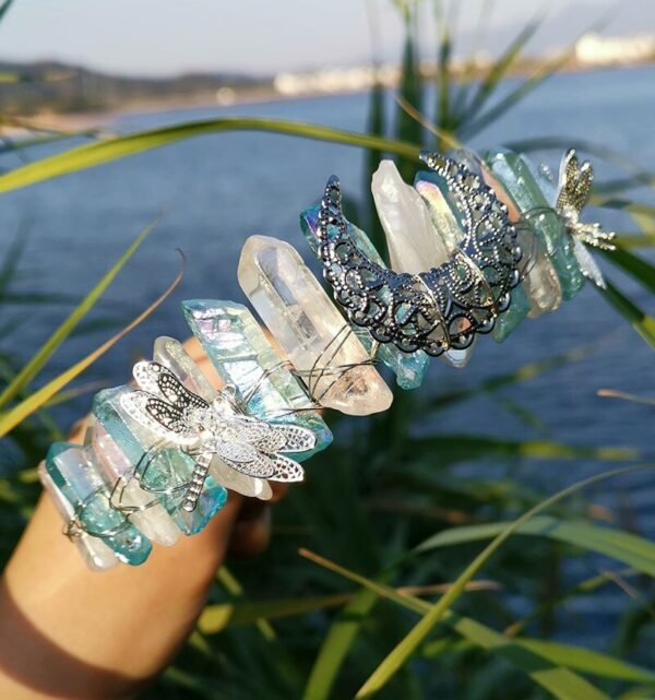 Raw crystal crown custom dragonfly accessories moon crown Goddess crown bridal