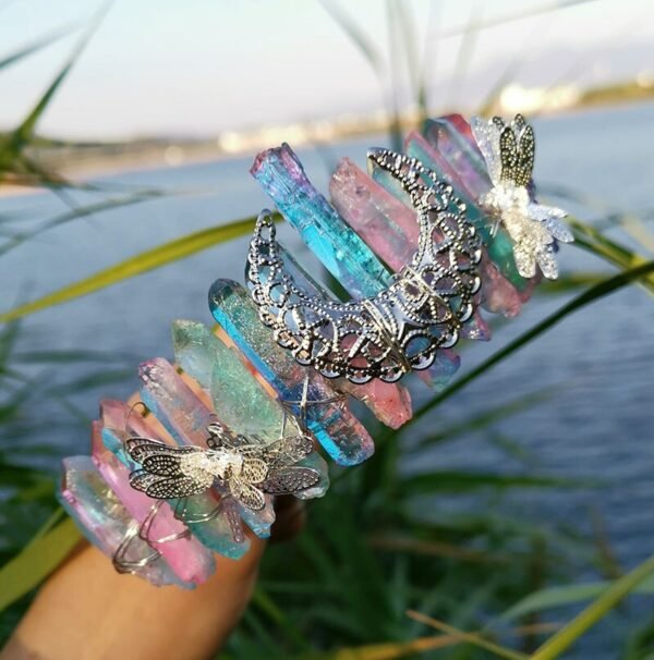 Raw crystal crown custom dragonfly accessories moon crown Goddess crown bridal