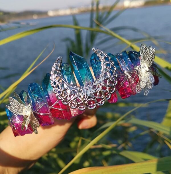 Raw crystal crown custom dragonfly accessories moon crown Goddess crown bridal
