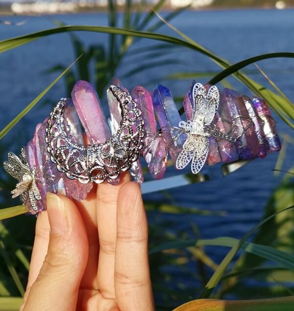 Raw crystal crown custom dragonfly accessories moon crown Goddess crown bridal