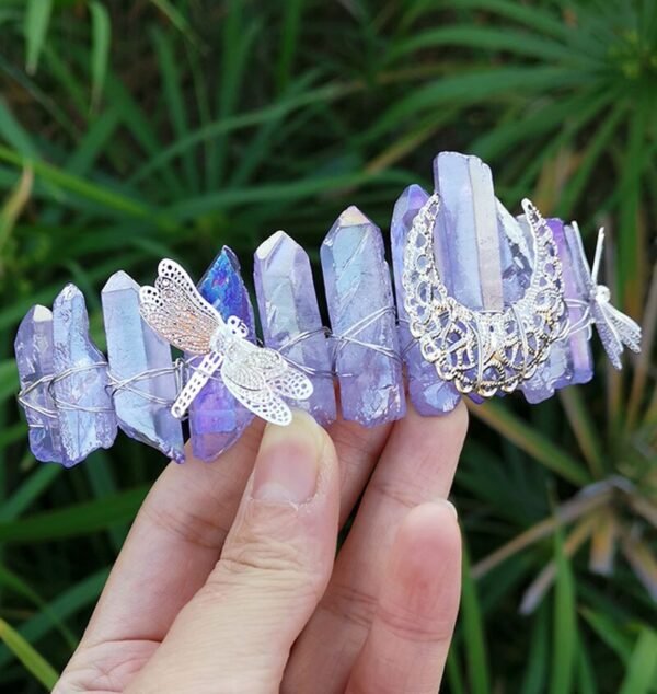 Raw crystal crown custom dragonfly accessories moon crown Goddess crown bridal