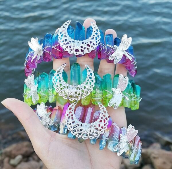 Raw crystal crown custom dragonfly accessories moon crown Goddess crown bridal