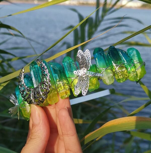 Raw crystal crown custom dragonfly accessories moon crown Goddess crown bridal