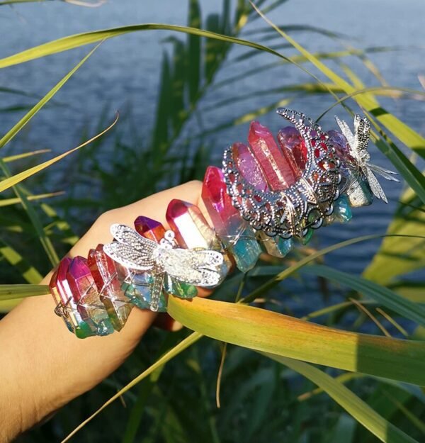 Raw crystal crown custom dragonfly accessories moon crown Goddess crown bridal