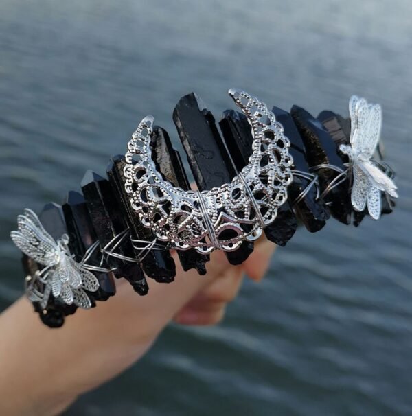 Raw crystal crown custom dragonfly accessories moon crown Goddess crown bridal