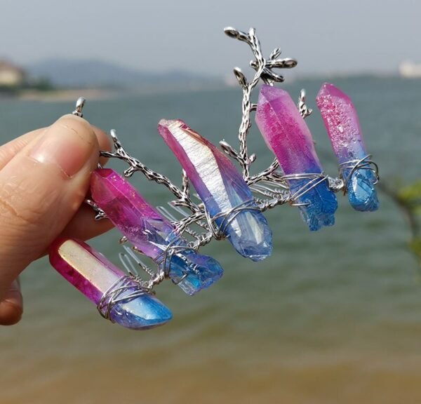 Raw crystal hair comb branch antler branch hair fork hairpin witch bridal party wicca jewelry hair accessory wedding gift