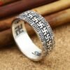 Real S925 Sterling Silver Ring Fashion Vintage Thai Silver Men's Four-word Pattern Six-character Mantra Ring - Rings