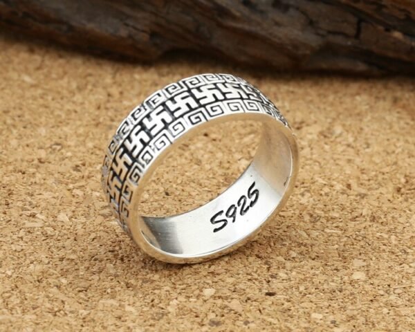 Real S925 Sterling Silver Ring Fashion Vintage Thai Silver Men's Four-word Pattern Six-character Mantra Ring - Rings