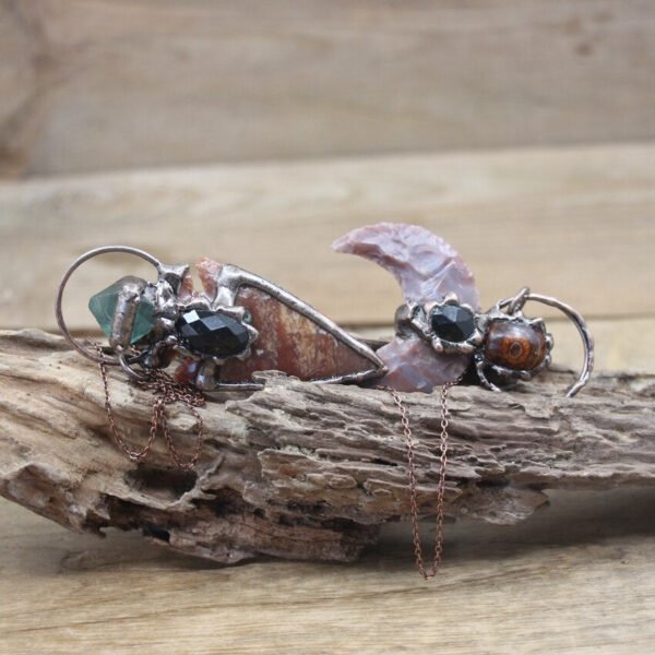 Reiki Energy India Agates Arrow Pendants Antique Copper Raw Stone Crescent Moon Meditation Witch Necklace Retro Jewelry,