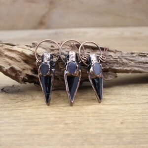 Reiki Energy Natural Obsidian Arrow Pendants Antique Copper Rough Black Stone Gem Meditation Witch Necklace Retro Jewelry