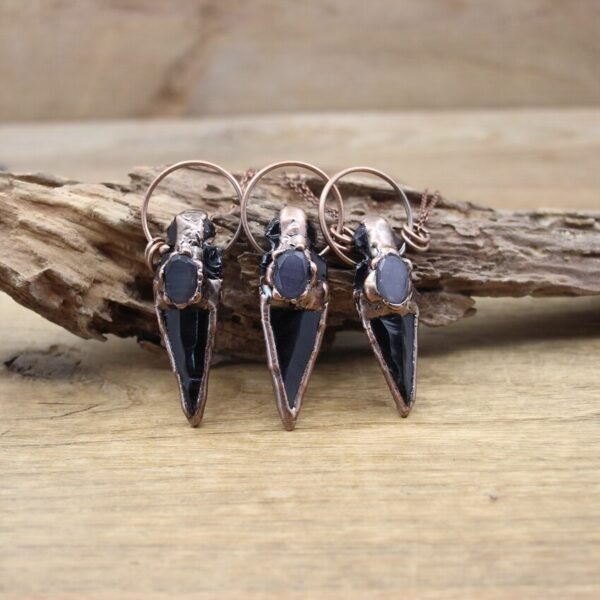 Reiki Energy Natural Obsidian Arrow Pendants Antique Copper Rough Black Stone Gem Meditation Witch Necklace Retro Jewelry