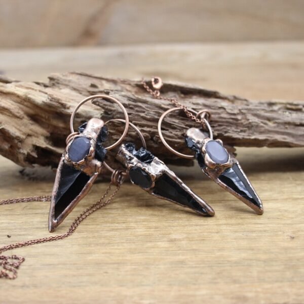 Reiki Energy Natural Obsidian Arrow Pendants Antique Copper Rough Black Stone Gem Meditation Witch Necklace Retro Jewelry