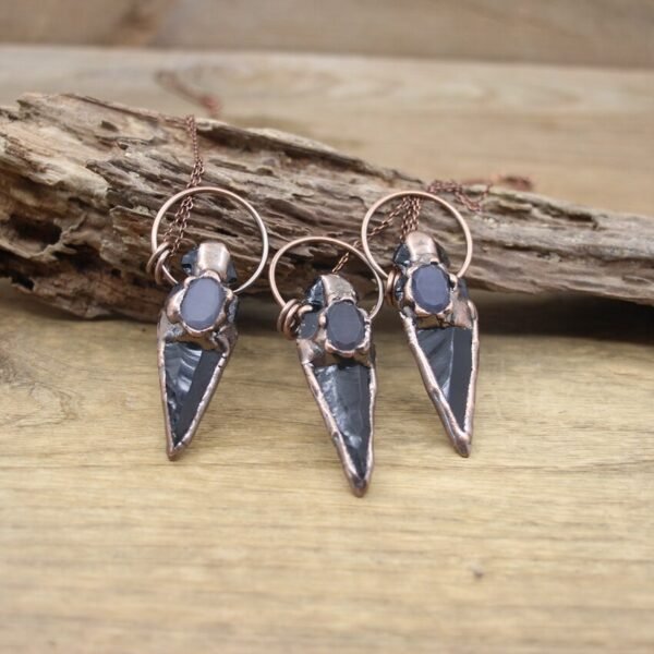 Reiki Energy Natural Obsidian Arrow Pendants Antique Copper Rough Black Stone Gem Meditation Witch Necklace Retro Jewelry