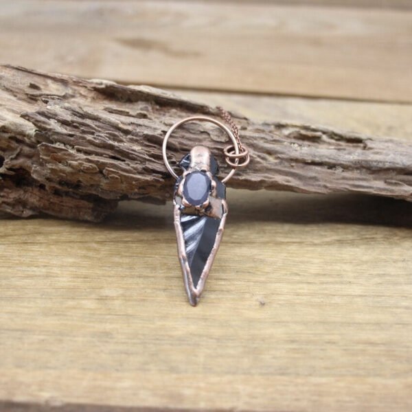 Reiki Energy Natural Obsidian Arrow Pendants Antique Copper Rough Black Stone Gem Meditation Witch Necklace Retro Jewelry