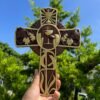 Religious communion cross, Christian decoration for indoor wall hanging, wood carved cross, priest's cross, communion gift