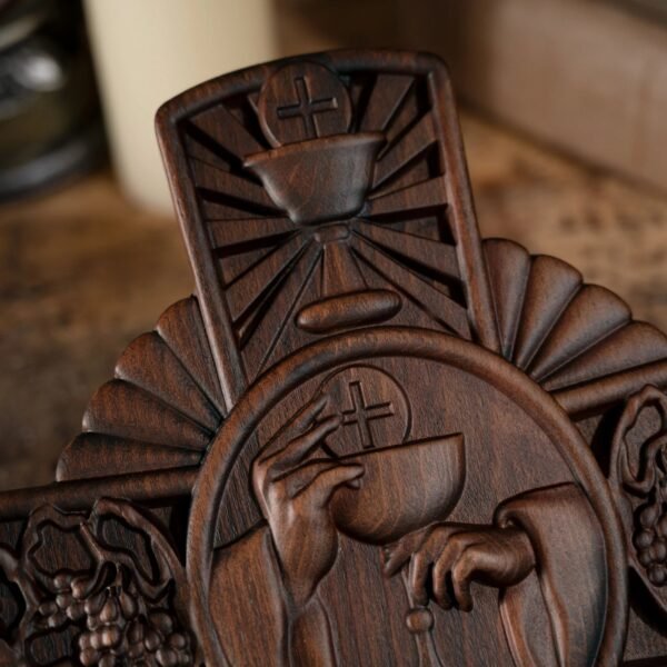 Religious communion cross, Christian decoration for indoor wall hanging, wood carved cross, priest's cross, communion gift