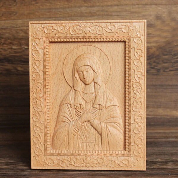 Religious statue of Jesus Christ and the Virgin Mary Catholic icon wooden photo frame home blessing relief crafts ornaments