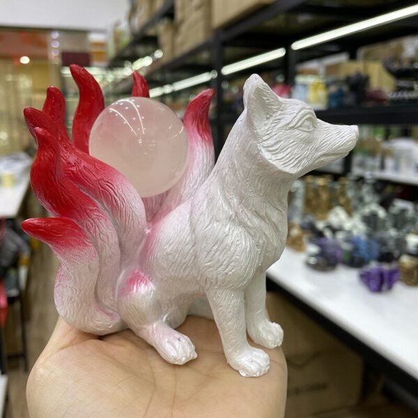 Resin Carfts Nine-tailed Fox Statue Crystal Ball Base Ornaments Sphere Holder Office Home Decoration Suitable for 3-5cm Balls