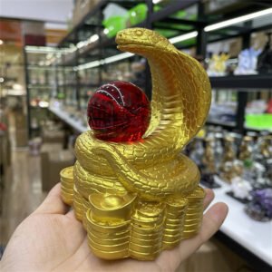 Resin Crafts Cobra Gold Ingot Snake Statue Lucky Feng Shui Ornament Crystal Ball Base Display Stand Suitable for 20-40mm Sphere