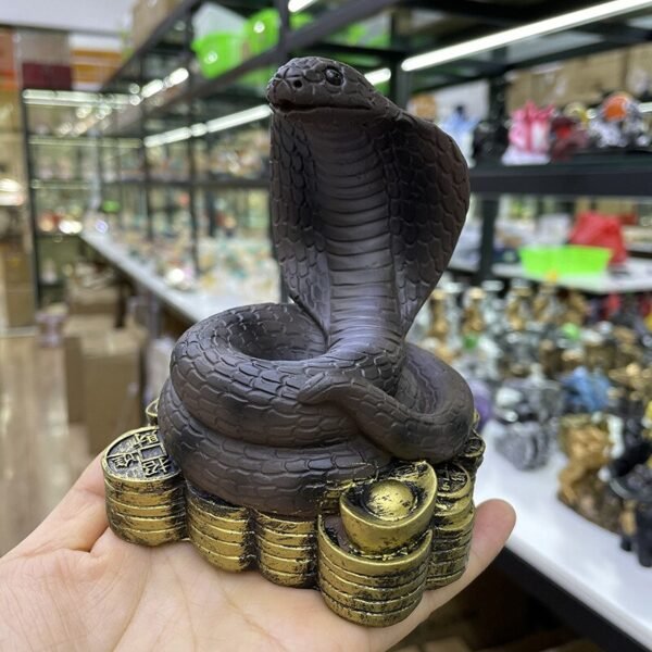 Resin Crafts Cobra Gold Ingot Snake Statue Lucky Feng Shui Ornament Crystal Ball Base Display Stand Suitable for 20-40mm Sphere