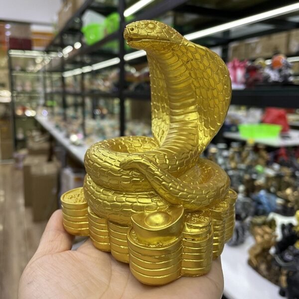 Resin Crafts Cobra Gold Ingot Snake Statue Lucky Feng Shui Ornament Crystal Ball Base Display Stand Suitable for 20-40mm Sphere