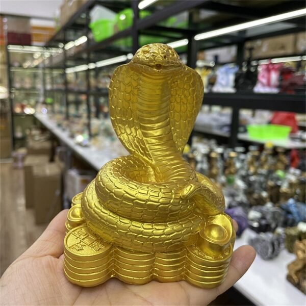 Resin Crafts Cobra Gold Ingot Snake Statue Lucky Feng Shui Ornament Crystal Ball Base Display Stand Suitable for 20-40mm Sphere