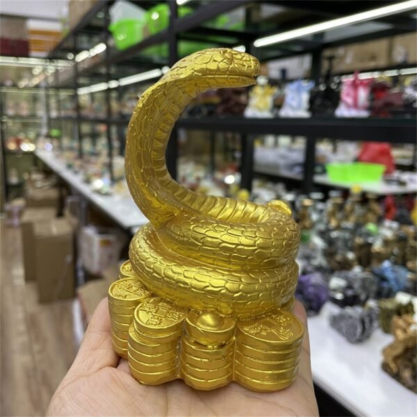 Resin Crafts Cobra Gold Ingot Snake Statue Lucky Feng Shui Ornament Crystal Ball Base Display Stand Suitable for 20-40mm Sphere
