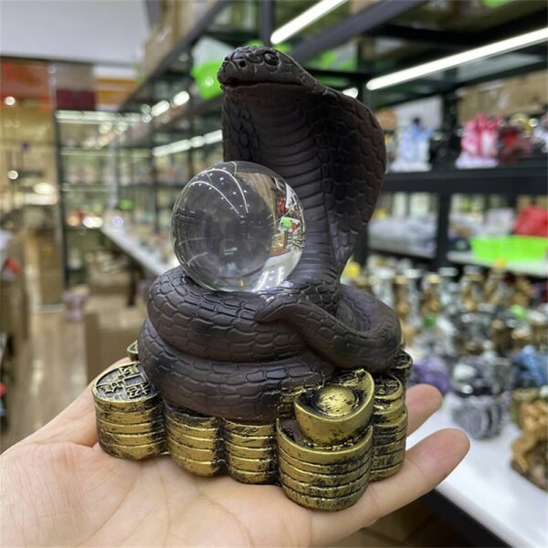 Resin Crafts Cobra Gold Ingot Snake Statue Lucky Feng Shui Ornament Crystal Ball Base Display Stand Suitable for 20-40mm Sphere